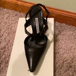 Manolo Blahnik black sling backs.